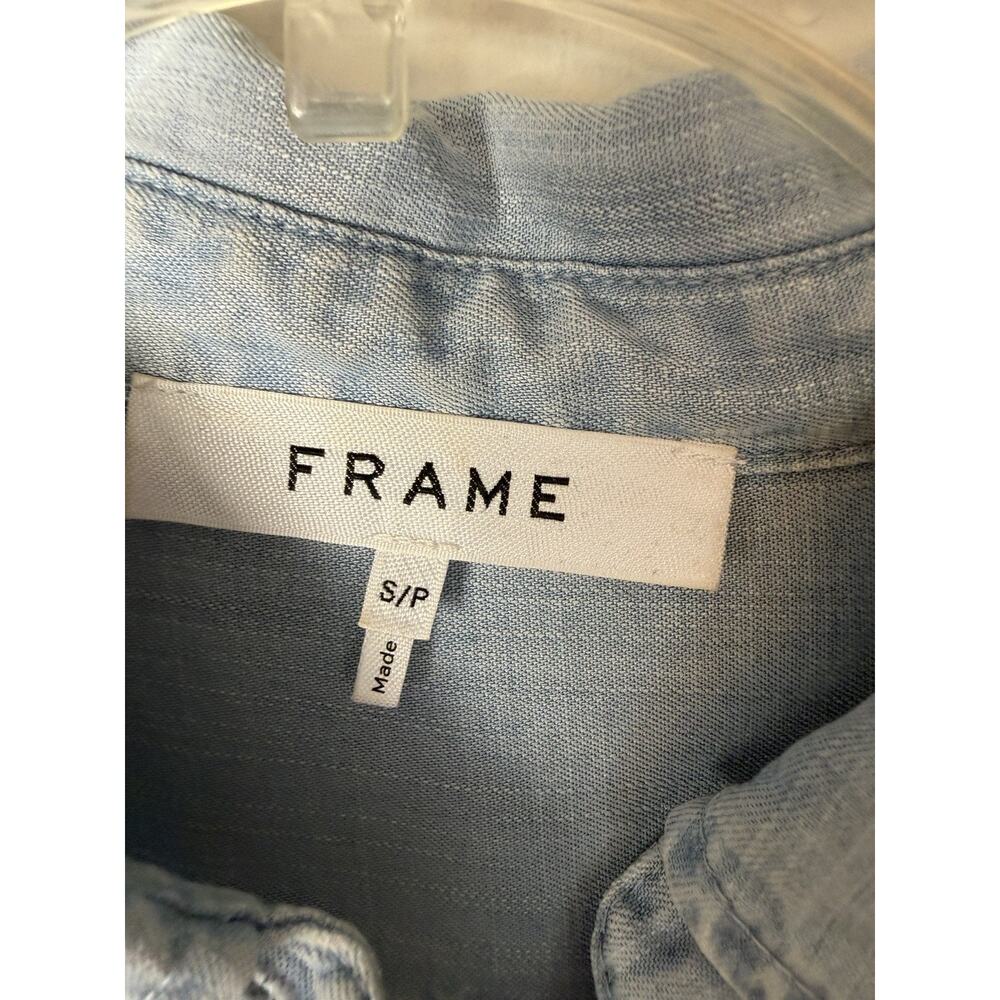 Frame Soft Chambray Tencel Button Down Scallop Long Sleeve Blouse Sz S $245 - Picture 5 of 9